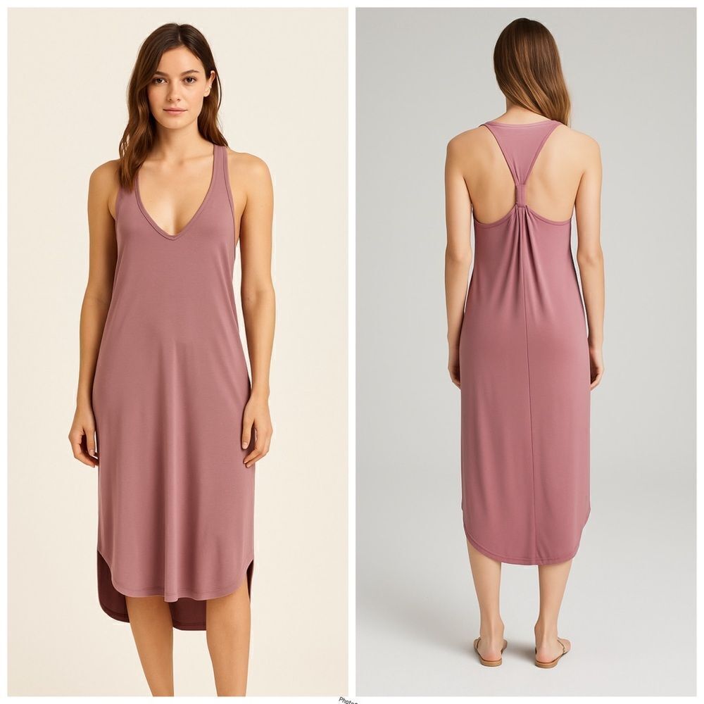 Revolve Mod Ref Deep V Neck Twist racer back Mauve Sundress Midi Dress